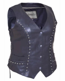 Ladies Braided Cowhide Vest With Studs And Lace