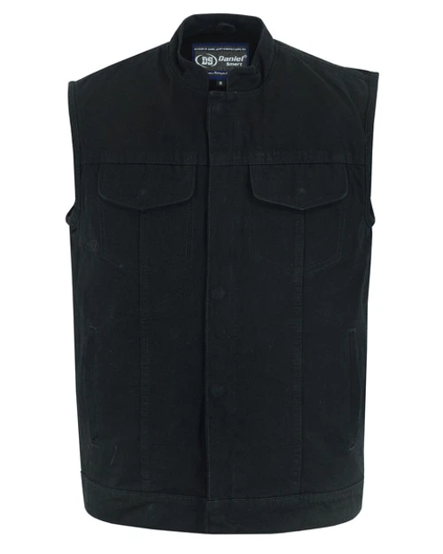 Mens Black Denim Vest Single Back Panel 2 Mens Black Denim Vest Single Back Panel - Image 2