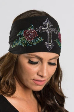 EZ BANDZ Headband, Bling Roses And Cross W/ Crystals