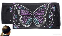 Butterfly Purple Blue Lady Biker Pony Tail Bling Headwrap