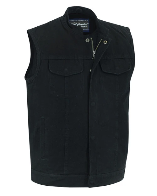 Mens Black Denim Vest Single Back Panel 3 Mens Black Denim Vest Single Back Panel - Image 3