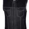 Men's Biker Denim/Leather Vest With White Stitching