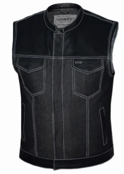 Men's Biker Denim/Leather Vest With White Stitching