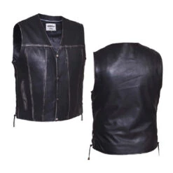 MEN'S RUB GREY MOTORCYCLE RIDING LEATHER VEST, DURANGO