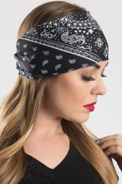 EZ BANDZ Headband, Paisley Black Bandana W/ Gems