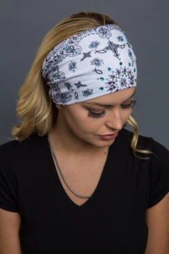 EZ BANDZ Headband, Paisley Faith White W/Gems