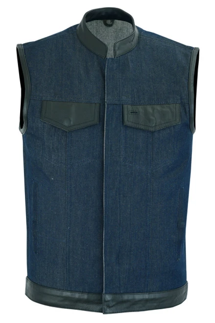 Blue Denim/Leather Combo Club Style Vest 2 Blue Denim/Leather Combo Club Style Vest - Image 2
