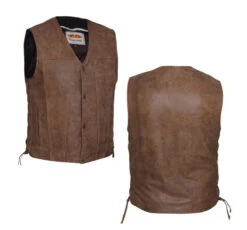 Men's Motorcycle Riding Leather Vest, Vintage Arizona Brown