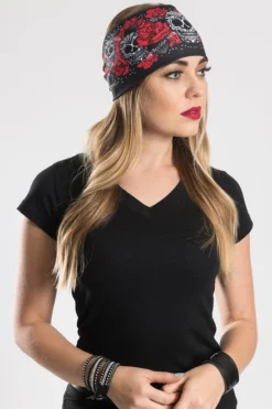 EZ BANDZ Headband, Sugar Skull & Roses W/ Gemstones