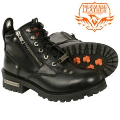 Women's Low Cut Laced & Zipper Motorcycle Biker Boot