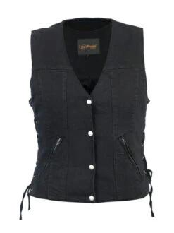 WOMEN'S SINGLE BACK PANEL CONCEALED CARRY DENIM VEST With Lace Sides