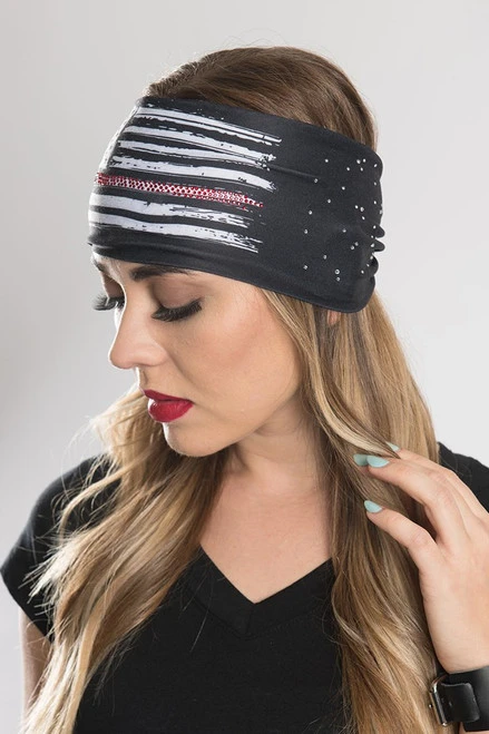 EZ BANDZ Headband, Americana Flag - Thin Red Line W/Gems 4 EZ BANDZ Headband, Americana Flag - Thin Red Line W/Gems - Image 4