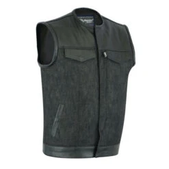 Men’s Collarless Leather/Denim Vest Combo