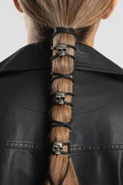 Ponytail Holder, Lace Up W/ Skull Conchos - 8"