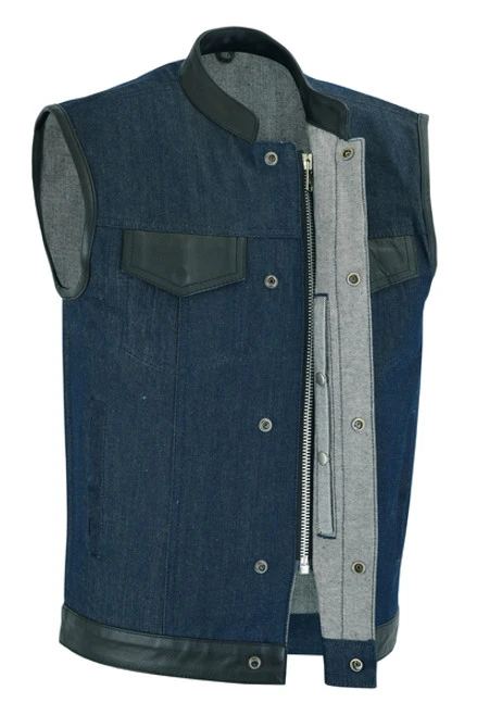 Blue Denim/Leather Combo Club Style Vest 4 Blue Denim/Leather Combo Club Style Vest - Image 4