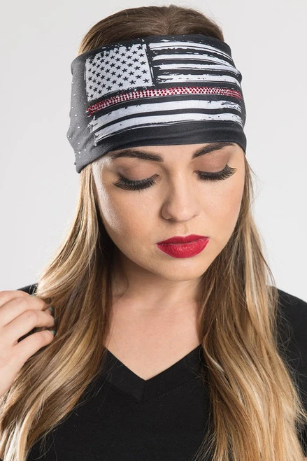 EZ BANDZ Headband, Americana Flag - Thin Red Line W/Gems 1 EZ BANDZ Headband, Americana Flag - Thin Red Line W/Gems