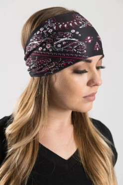 EZ BANDZ Headband, Paisley Hot Pink Bandanna W/ Gems