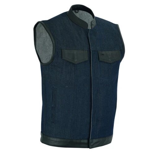 Blue Denim/Leather Combo Club Style Vest 1 Blue Denim/Leather Combo Club Style Vest