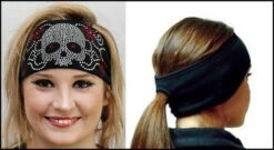 Flower Skull Red Lady Biker Pony Tail Bling Headwrap