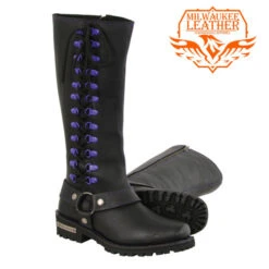 Womenâs 14âłInch Purple Classic Harness Square Toe Leather Boot W/ Full Lacing