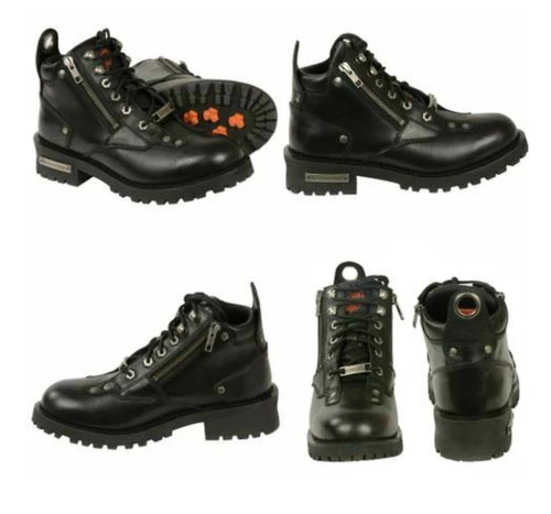 Women's Low Cut Laced & Zipper Motorcycle Biker Boot 2 Women's Low Cut Laced & Zipper Motorcycle Biker Boot - Image 2