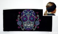 Sugar Skull Lady Biker Pony Tail Bling Headwrap