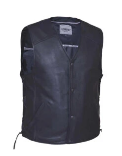 Men's Solid Back Premium Cowhide Leather Vest 2 Front Pockets