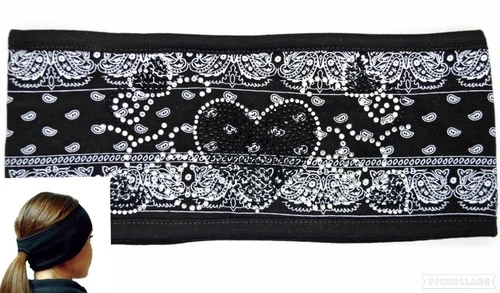 Heart Vine Blk Silver Paisley Lady Biker Pony Tail Bling Headwrap 2 Heart Vine Blk Silver Paisley Lady Biker Pony Tail Bling Headwrap - Image 2