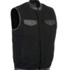 Men’s Black Denim Vest W/ Leather Trim Club Cut