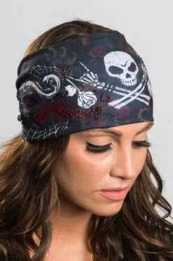 EZ BANDZ Headband, Peace Skull & Bones W/Gems