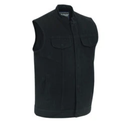 Mens Black Denim Vest Single Back Panel