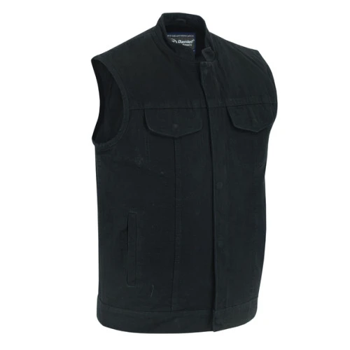 Mens Black Denim Vest Single Back Panel 1 Mens Black Denim Vest Single Back Panel