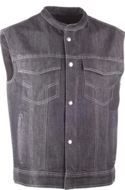 MEN'S MOTORCYCLE RIDING DENIM VEST, CLUB STYLE - HWY 21 Iron Sights - Black