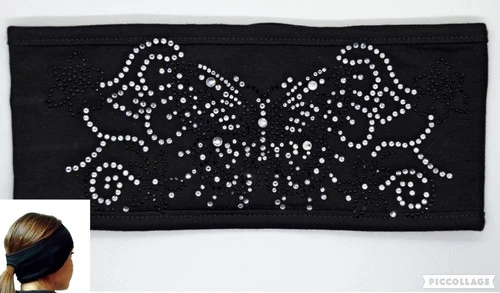 Ribbon Butterfly Blk/Silver Lady Biker Pony Tail Bling Headwrap 2 Ribbon Butterfly Blk/Silver Lady Biker Pony Tail Bling Headwrap - Image 2