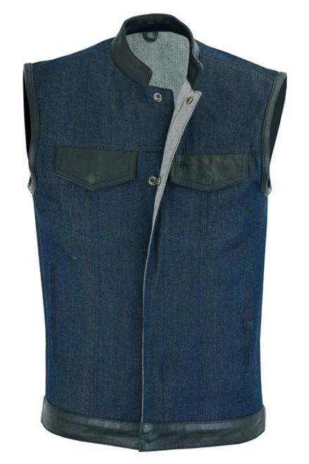 Blue Denim/Leather Combo Club Style Vest 3 Blue Denim/Leather Combo Club Style Vest - Image 3