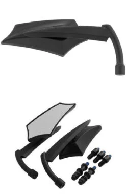 BLACK CUSTOM HARLEY ANGLER MIRROR SCULPTED Fits Harley Honda Kawasaki And Yamaha Left Thread