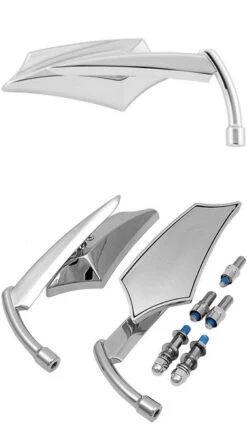 CHROME CUSTOM HARLEY ANGLER MIRROR SCULPTED Chrome Fits Harley Honda Kawasaki And Yamaha Left Thread