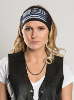 EZ BANDZ HEADBAND, Americana Flag - Thin Blue Line W/gems
