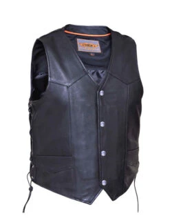 Men's Motorcycle Leather Riding Vest, Traditional Style - Front Snap