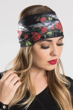 EZ BANDZ Headband, Roses & Feathers W/Silver Foil