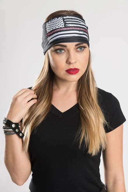 EZ BANDZ Headband, Americana Flag - Thin Red Line W/Gems 2 EZ BANDZ Headband, Americana Flag - Thin Red Line W/Gems - Image 2